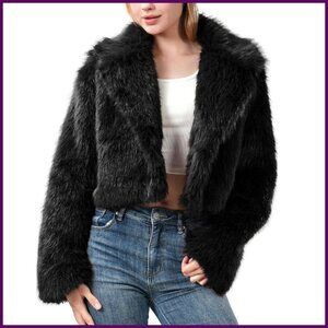 Plus Size Cropped Faux Fur Jacket Fluffy Winter Coat Women's Outerwear